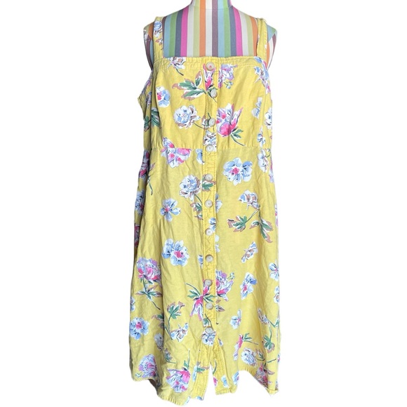 Joules Yellow Floral Print Sleeveless Button Down Dress 0987 - Picture 2 of 7